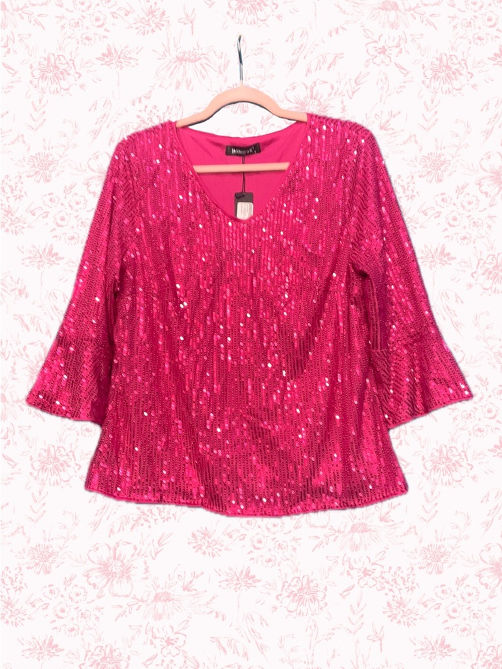Hot Pink Sequin Scoop V-Neck Blouse • NWT • 22" p2p, 24.5" length